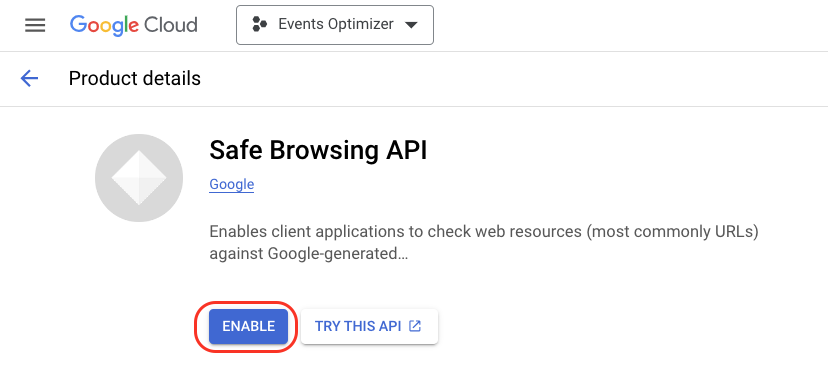 Google Cloud Console - how to enable the Google Safebrowsing API